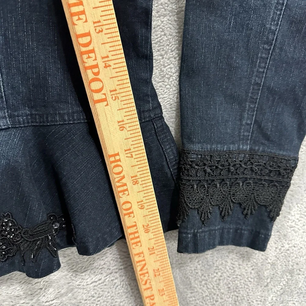 Dark Denim Embellished Peplum Jean Jacket - Picture 6 of 7